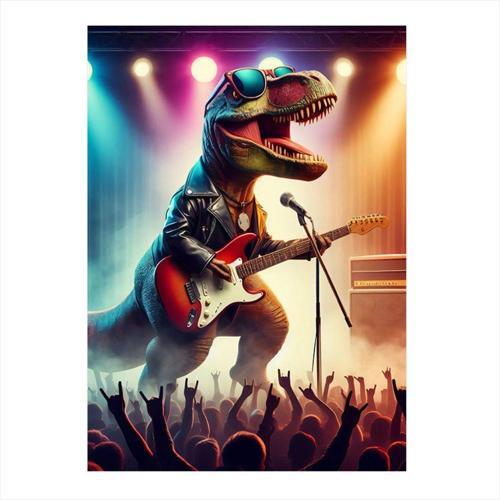 Elektro Gitar Çalan Dinazor Hediyelik Mdf Tablo 50 cm x 70 cm
