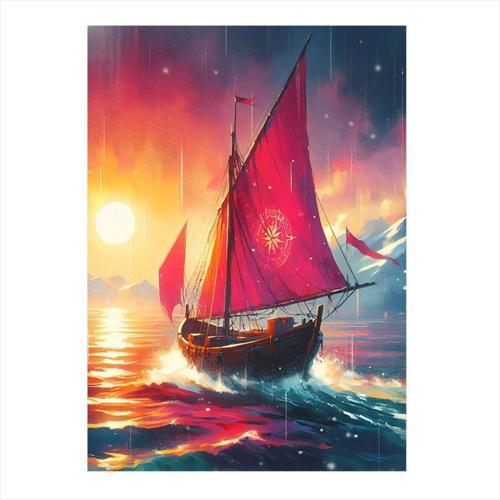 Güneş Manzarası Ve Kayık Mdf Tablo 35 cm x 50 cm