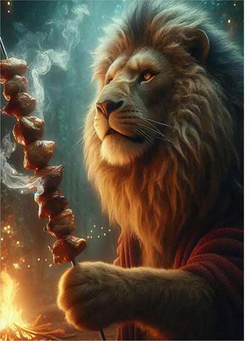 Şiş Kebap Yapan Aslan Mdf poster 35 cm x 50 cm