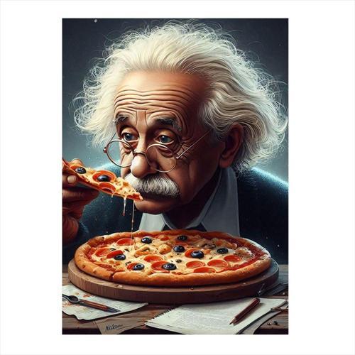 Pizza Yiyen Albert Einstein Dekoratif Mdf Tablo 35 cm x 50 cm