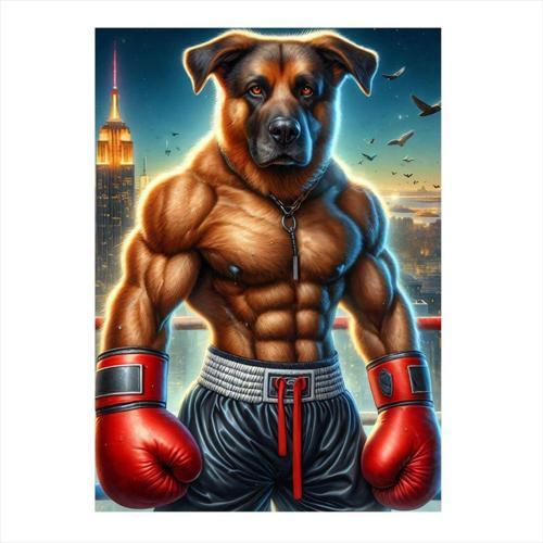 Kaslı Boksör Köpek Art Mdf Poster 35 cm x 50 cm