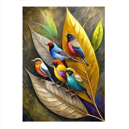Serçeler Ve Yapraklar Desenli Mdf Tablo 50 cm x 70 cm