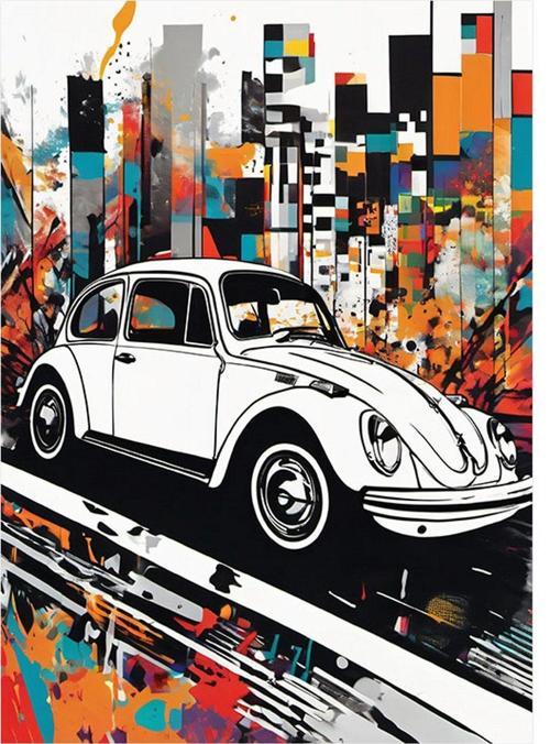 Beyaz Kaplumbağa Araba Art Mdf Poster 35 cm x 50 cm