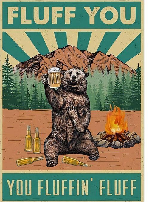 Kampta Bira İçen Ayı Desenli Mdf Tablo 50 cm x 70 cm