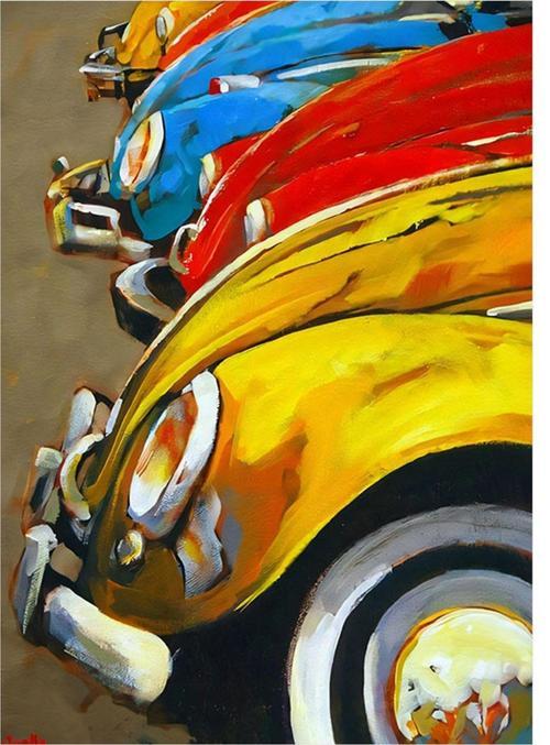 Renkli Kaplumbağa Arabalar Hediyelik Mdf Tablo 50 cm x 70 cm