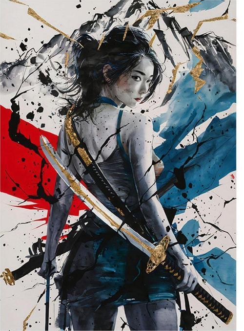 Kılıçlı Japon Kız Hediyelik Mdf Tablo 50 cm x 70 cm