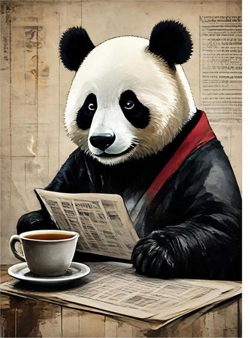 Gazete Okuyan Panda Model Mdf tablo 35 cm x 50 cm