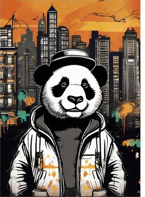Fötr Şapkalı Panda Model Mdf tablo 35 cm x 50 cm