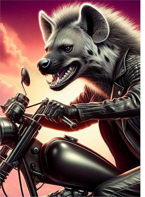 Motosiklet Kullanan Sırtlan Mdf poster 50 cm x 70 cm