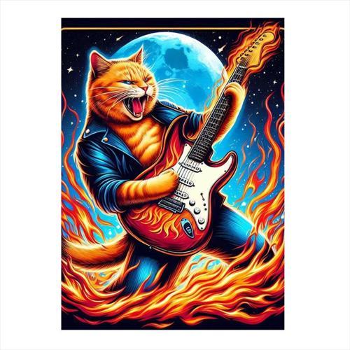Elektro Gitar Çalan Kedi Model Mdf tablo 35 cm x 50 cm
