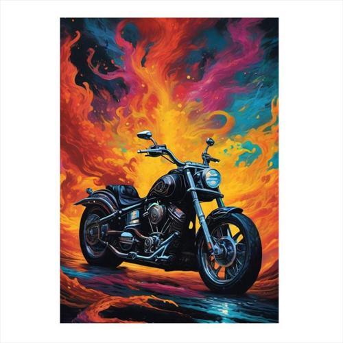 Chopper Motosiklet Ve Alevler Mdf Tablo 50 cm x 70 cm