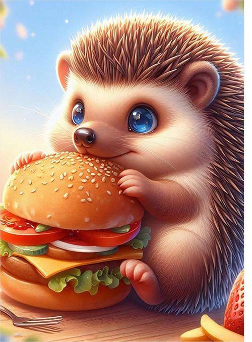 Hamburger Yiyen Kirpi Model Mdf tablo 50 cm x 70 cm