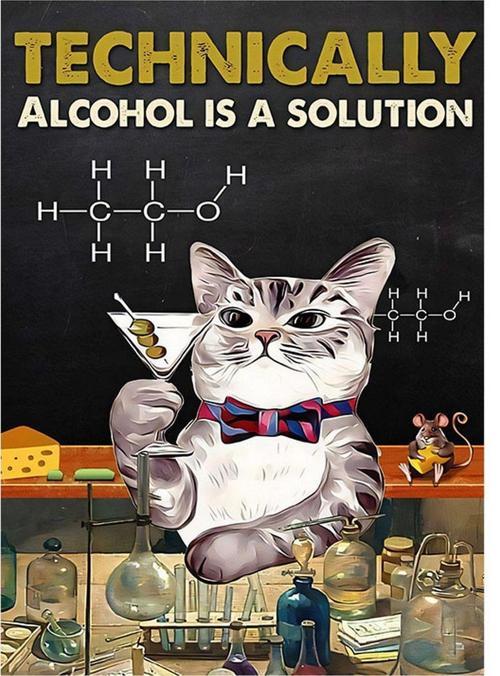 Alkol Molekülü Ve Kedi Mdf poster 50 cm x 70 cm
