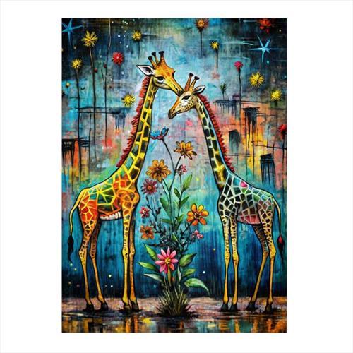 Sevimli Zürafalar Ve Çiçekler Mdf Tablo 35 cm x 50 cm