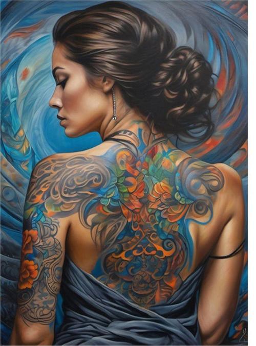 Sırtı Dövmeli Kadın Mdf Tablo 35 cm x 50 cm