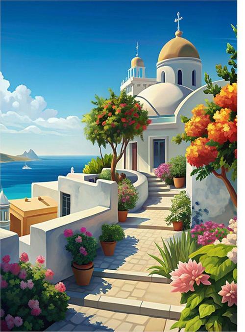 Yunan Adası Hediyelik Mdf Tablo 35 cm x 50 cm