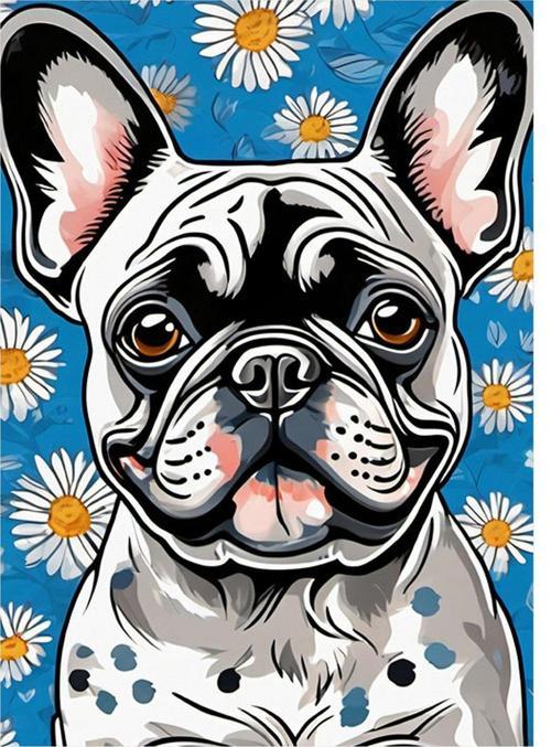 Pug Cinsi Köpek Ve Papatya Art Mdf Tablo 50 cm x 70 cm