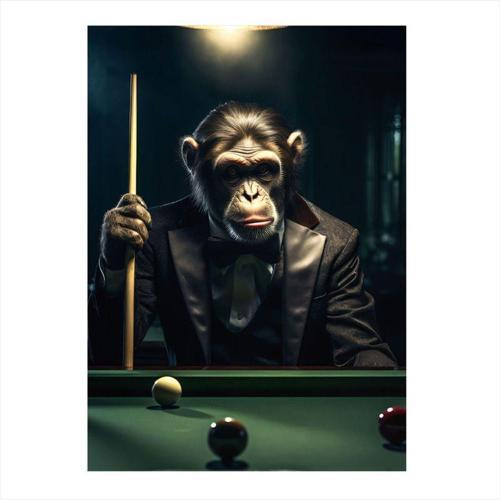 Bilardo Oynayan Maymun Desenli Mdf Tablo 50 cm x 70 cm