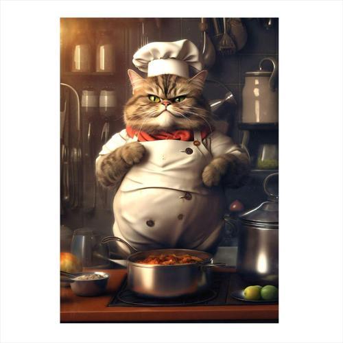 Obur Aşçı Kedi Hediyelik Mdf Tablo 35 cm x 50 cm