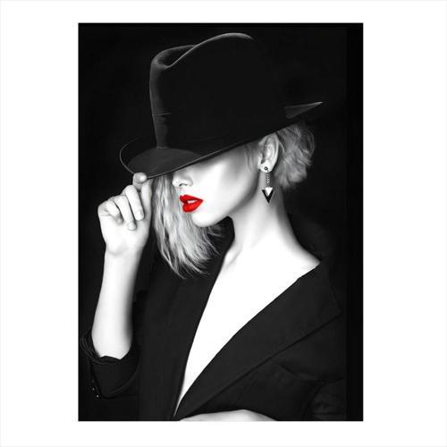 Siyah Beyaz Kırmızı Rujlu Kadın Mdf Tablo 35 cm x 50 cm
