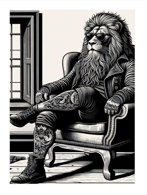 Dövmeli Karizmatik Aslan Mdf Tablo 25 cm x 35 cm