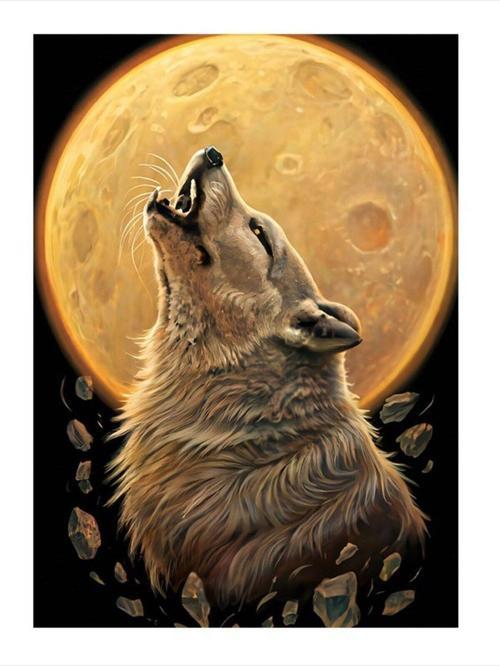 Uluyan Kurt Ve Ay Dekoratif Mdf Tablo 25 cm x 35 cm