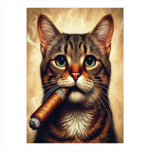 Puro İçen Sevimli Kedi Art Mdf Poster 35 cm x 50 cm