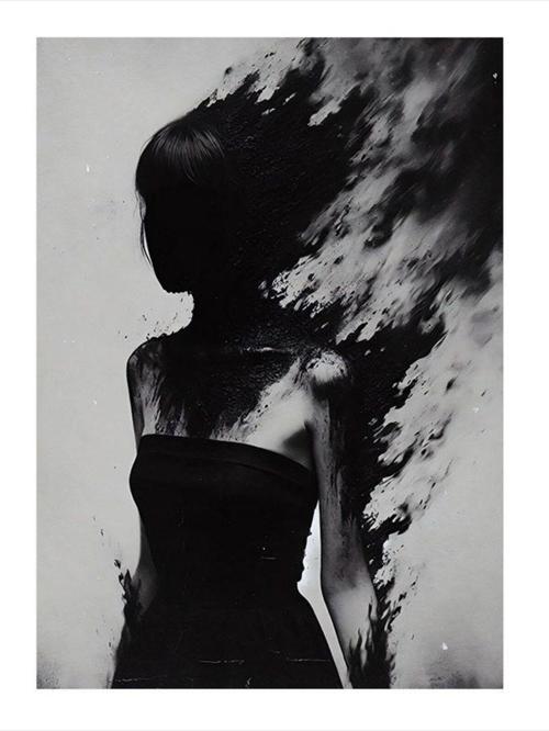 Siyah Elbiseli Soyut Kadın Hediyelik Mdf Tablo 35 cm x 50 cm