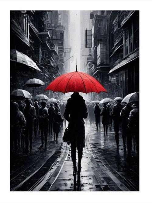 Kırmızı Şemsiyeli Kadın Mdf poster 25 cm x 35 cm