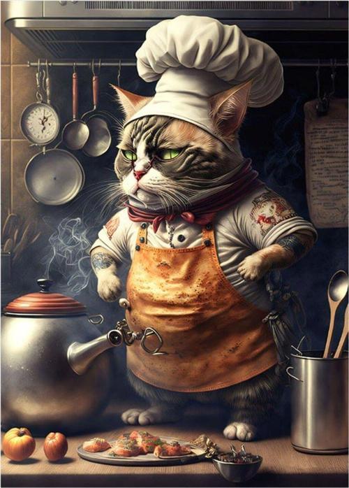 Aşçı Kedi Art Mdf Poster 35 cm x 50 cm
