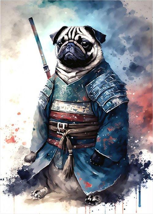 Samuray Pug Köpek Tasarım Mdf Tablo 35 cm x 50 cm