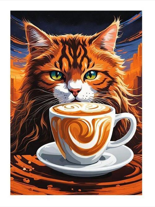 Kahve Ve Kedi Hediyelik Mdf Tablo 35 cm x 50 cm