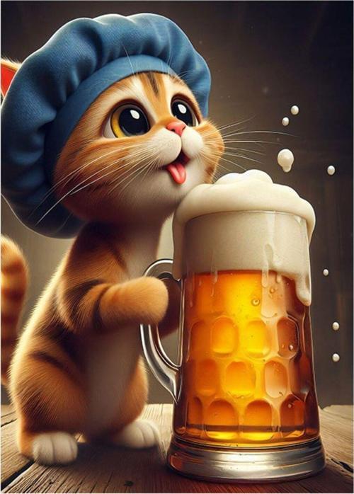 Bira İçen Kedi Modern Mdf Tablo 35 cm x 50 cm