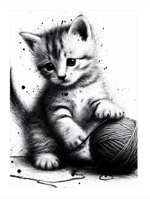 İple Oynayan Kedi Art Mdf Poster 25 cm x 35 cm