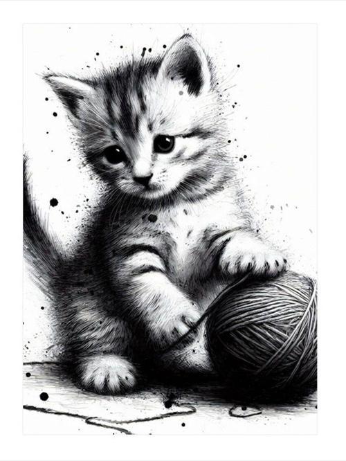 İple Oynayan Kedi Art Mdf Poster 50 cm x 70 cm
