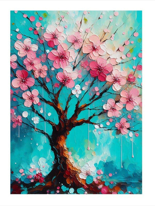Pembe Çiçekli Ağaç Hediyelik Mdf Tablo 50 cm x 70 cm