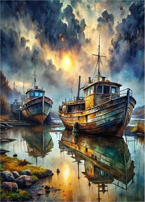 Eski Balıkçı Tekneleri Modern Mdf Tablo 35 cm x 50 cm