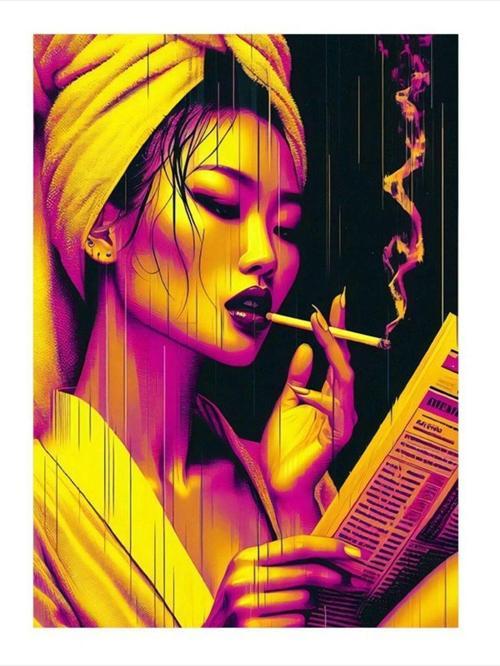 Sigara İçen Bornozlu Kadın Model Mdf tablo 50 cm x 70 cm