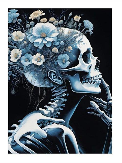 Çiçekler Ve İskelet Hediyelik Mdf Tablo 35 cm x 50 cm