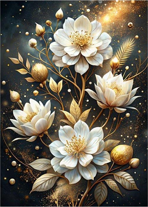 Beyaz Çiçekler Art Mdf Poster 35 cm x 50 cm