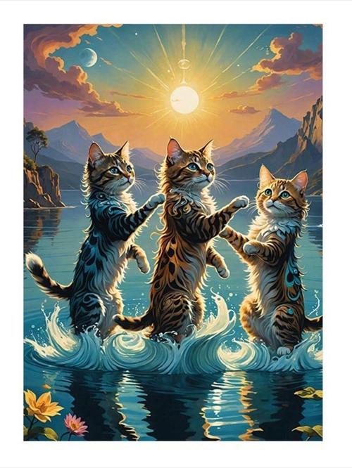 Göldeki Sevimli Kediler Mdf poster 25 cm x 35 cm