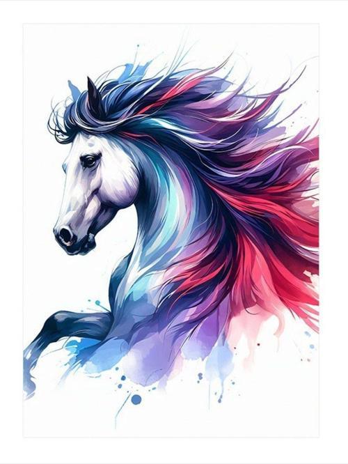 Kırmızı Ve Mavi Tüylü At Hediyelik Mdf Tablo 35 cm x 50 cm