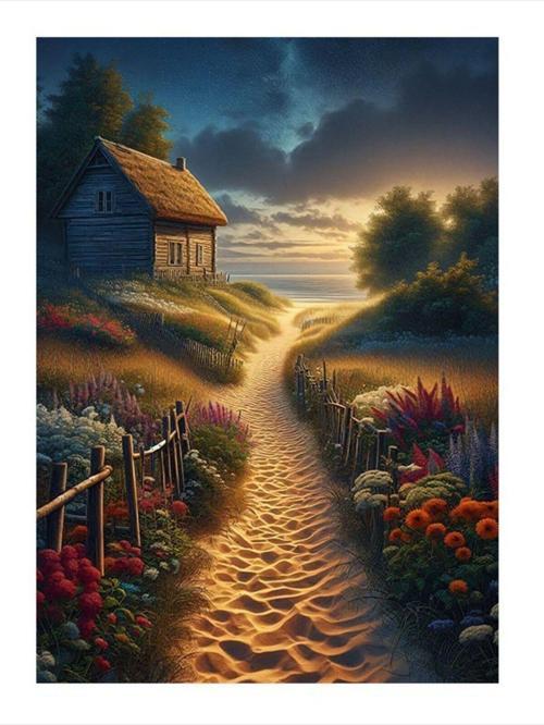 Retro Ev Ve Çiçekler Desenli Mdf Tablo 35 cm x 50 cm