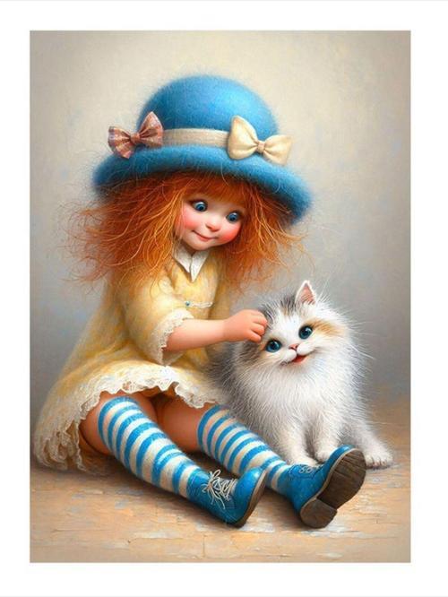 Küçük Kız Ve Sevimli Kedi Hediyelik Mdf Tablo 25 cm x 35 cm