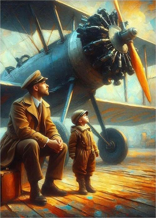 Retro Uçak Ve Küçük Pilot Art Mdf Tablo 25 cm x 35 cm