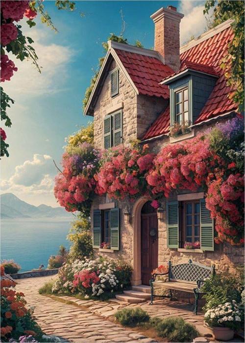 Deniz Kenarındaki Ev Art Mdf Poster 50 cm x 70 cm