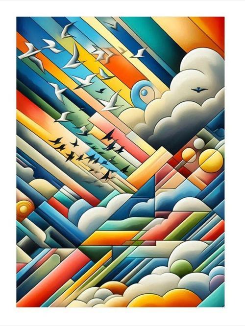 Bulutlar Martılar Ve Desenler Mdf Tablo 35 cm x 50 cm