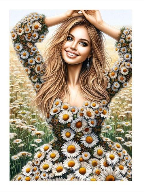 Ay Çiçekleri Ve Kadın Dekoratif Mdf Tablo 35 cm x 50 cm