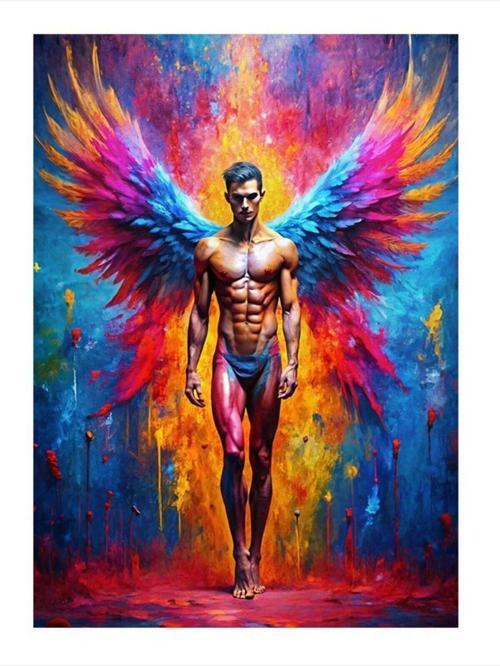 Melek Kanatlı Kaslı Adam Tasarım Mdf Tablo 25 cm x 35 cm