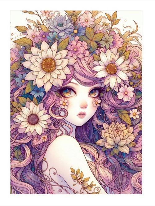 Çiçekli Saçlı Kız Art Mdf Tablo 25 cm x 35 cm